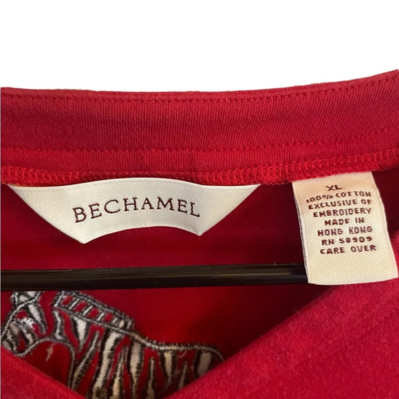 vintage béchamel 100% cotton red V neck Tshirt embroidered Zebras fall statement - Picture 4 of 7